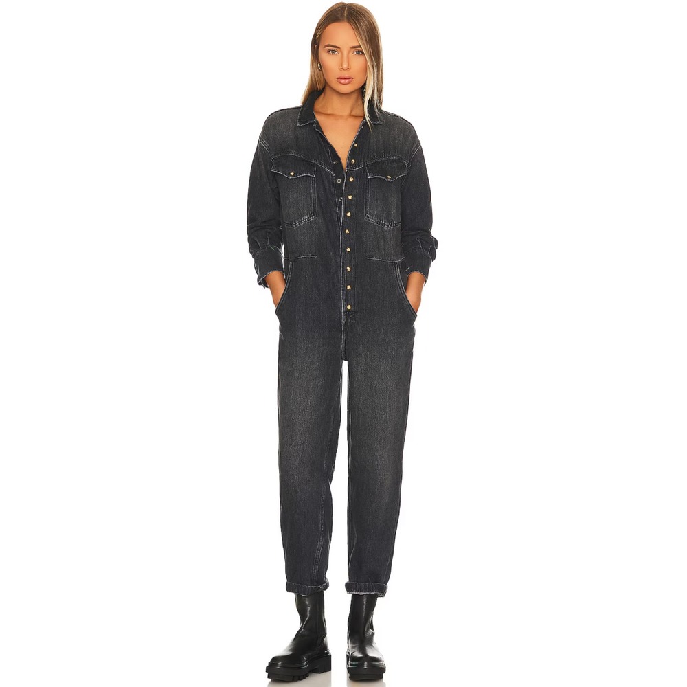 Free People X Cares FP Townes Denim Jumpsuit Coverall Boilersuit In Black Sz XS